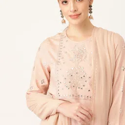 Anouk Women Peach-Coloured Yoke Design Mirror-Work Kurta with Trousers & With Dupatta-25