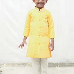 Fayon Kids Boys Bandhani Printed Regular Pure Cotton Kurta with Trousers-56