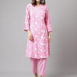 FIORRA Floral Printed Pure Cotton Kurta With Trousers-picture-14