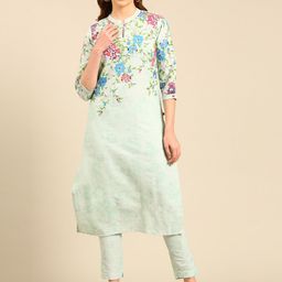 Marcia Mandarin Collar Floral Printed Pure Cotton Straight Kurta with Trousers-picture-34