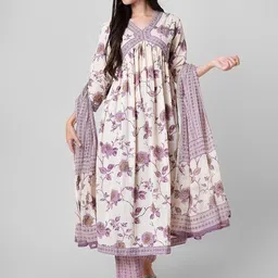 Royal Export Floral Printed Pure Cotton A-Line Empire Kurta With Trousers & Dupatta-16
