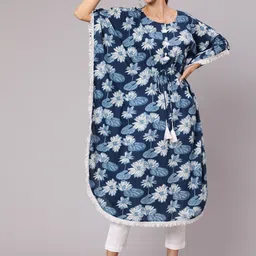 Jaipur Kurti Women Blue Floral Printed Pure Cotton Kurta with Trouser-image-55