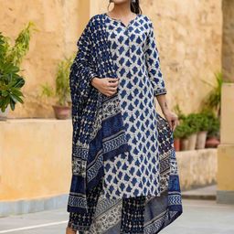 KALINI Ethnic Motifs Printed Straight Kurta with Trousers & Dupatta-image-8