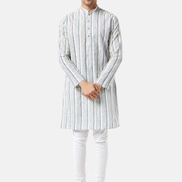 indus route by Pantaloons Striped Mandarin Collar Pure Cotton Straight Kurta-image-23