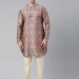 TheEthnic.Co Men Ethnic Motifs Printed Band Collar Straight Kurta-picture-31