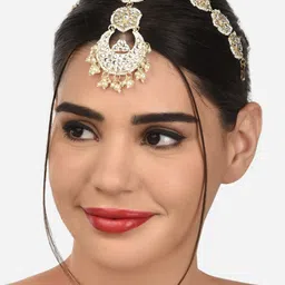 Zaveri Pearls Gold-Plated Kundan Studded & Beaded Mathapatti-16