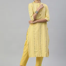 KALINI Striped Band Collar Straight Kurta with Trousers-54