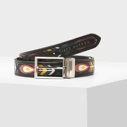 TIGER MARRON Men Printed Leather Reversible Belt-image-4