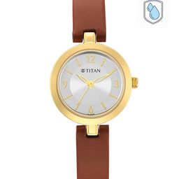 Titan Women Silver-Toned Brass Mother of Pearl Dial & Brown Leather Bracelet Style Straps Analogue Watch-34