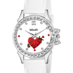 Mikado Women White Brass Embellished Dial & White Leather Straps Analogue Watch DD 4118-image-84