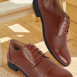 FAUSTO Men Textured Leather Formal Derbys-image-55