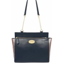 Hidesign Navy Blue & Gun Metal-Toned Croc-Textured Detail Leather Sling Bag-image-14