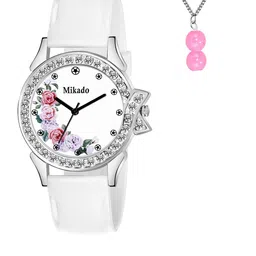 Mikado Women Multicoloured Brass Printed Dial & White Leather Wrap Around Straps Analogue Watch-image-81