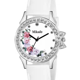 Mikado Women Steel-Toned Brass Embellished Dial & White Leather Wrap Around Straps Analogue Watch-image-43