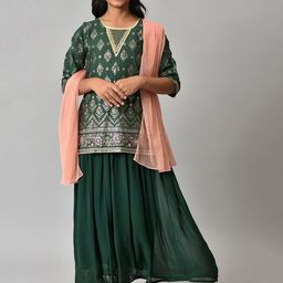 AURELIA Girls Printed Foil Print Ready to Wear Lehenga & Blouse With Dupatta-36