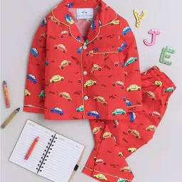 Knitting Doodles Kids Graphic Printed Lapel Collar Long Sleeves Pure Cotton Night Suits-picture-6