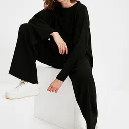 Trendyol Women Black T-shirt with Palazzos Co-Ords Set-picture-25