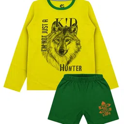 Silver Fang Boys Yellow & Green Printed T-shirt with Shorts-2