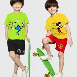 Disney By Miss and Chief Boys Pack Of 2 Printed Round Neck T-shirt With Shorts-38