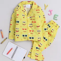 Knitting Doodles Kids Conversational Printed Lapel Collar Cotton Shirt & Pyjama-10