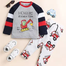 Lazy Shark Boys Graphic Printed Pure Cotton T-shirt with Trousers-image-61