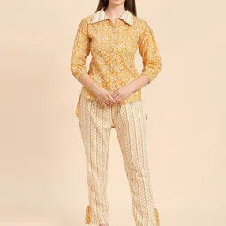 GUFRINA Ethnic Motifs Printed Shirt Collar High Low Shirt & Trousers-17