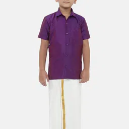 LITTLESTARS Boys Purple & White Shirt With Dhotis-picture-37