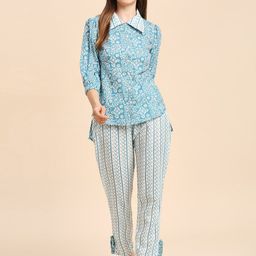 GUFRINA Ethnic Motifs Printed Shirt Collar High Low Shirt & Trousers-image-71