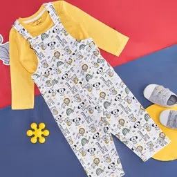 Pantaloons Baby Infant Boys Conversational Printed Straight Leg Cotton Dungaree & T-Shirt-image-9