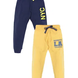 PLUM TREE Boys Pack of 2 Yellow & Navy Blue Printed Track Pants-picture-30