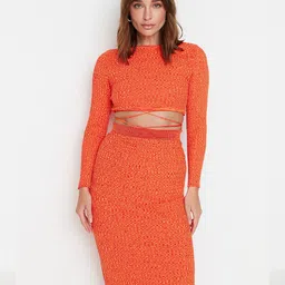 Trendyol Women Self Design Top With Skirt-picture-4