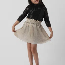 Nauti Nati Girls Frilled Neckline Sleeve Sequin Partywear Combo Set of Top and Skirt-image-16