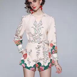 JC Collection Women Beige Printed Top with Short Co-Ords Set-picture-16