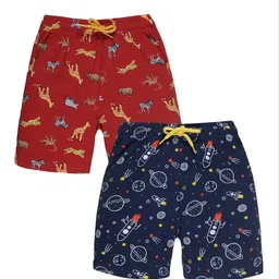PLUM TREE Set Of 2 Boys Navy Blue & Orange Printed Lounge Shorts-5