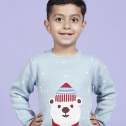 Greendeer Kids Hearth Warming Bear Printed Pure Cotton Jacquard Sweater & Trouser-image-15