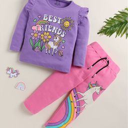 YK Girls Printed Round Neck Long Sleeves T-Shirt With Trouser-image-95