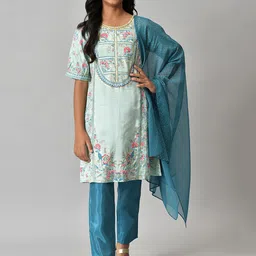 AURELIA Girls Floral Printed Kurta with Trousers & Dupatta-image-6
