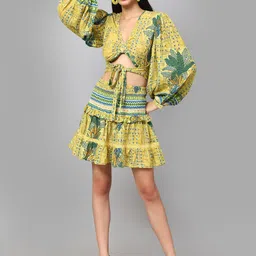 Amagyaa Printed Pure Cotton Crop Top With Skirt-image-5