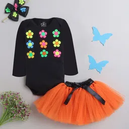 TINY MINY ME Infant Girls Printed Long Sleeves Body Suit Style Top With Skirt And Bow-picture-40