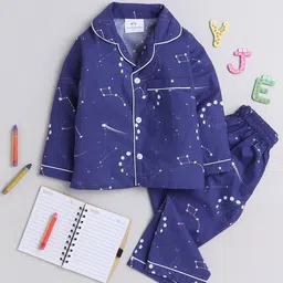 Knitting Doodles Kids Abstract Printed Lapel Collar Night Suits-37