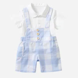 StyleCast Girls Blue Checked Pure Cotton Dungaree With Shirt-image-6