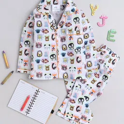 Knitting Doodles Kids Graphic Printed Lapel Collar Long Sleeves Pure Cotton Night Suits-picture-5