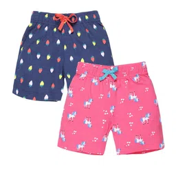 PLUM TREE Girls Pack Of 2 Pink & Navy Blue Unicorn Printed Pure Cotton Shorts-image-70