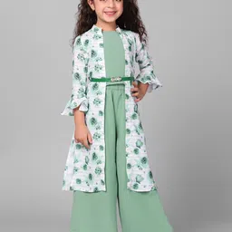 Macwin Girls Top With Palazzos & Printed Jacket-image-59