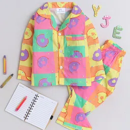 Knitting Doodles Kids Colourblocked Lapel Collar Night Suits-15