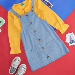 YU by Pantaloons Girls Pure Cotton Denim Dungarees With T-Shirt-image-33