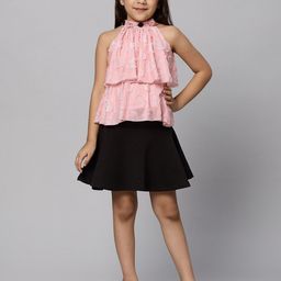 Macwin Girls Self Design High Neck Sleeveless Top With Skirt-image-32