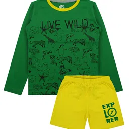 Silver Fang Boys Green & Yellow Cotton Printed T-shirt with Shorts Set-1