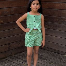 Fairies Forever Girls Striped Pure Cotton Top With Shorts-image-51