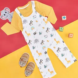 Pantaloons Baby Infant Boys Conversational Printed Straight Leg Cotton Dungaree & T-Shirt-16